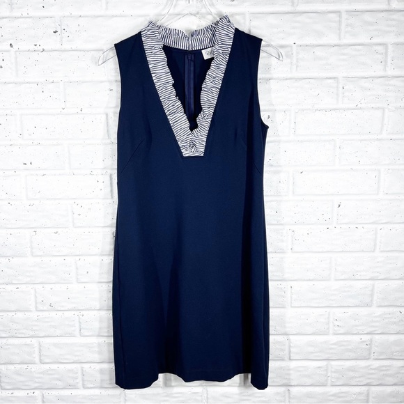 ELIZA J. Navy Sleeveless Dress with V-Neck Ruffle Trim - Picture 1 of 9